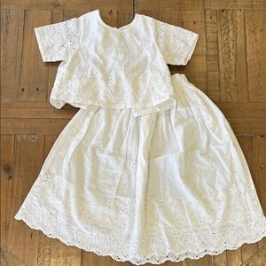 Pink chicken white eyelet lace crop top and midi skirt matching set size 6